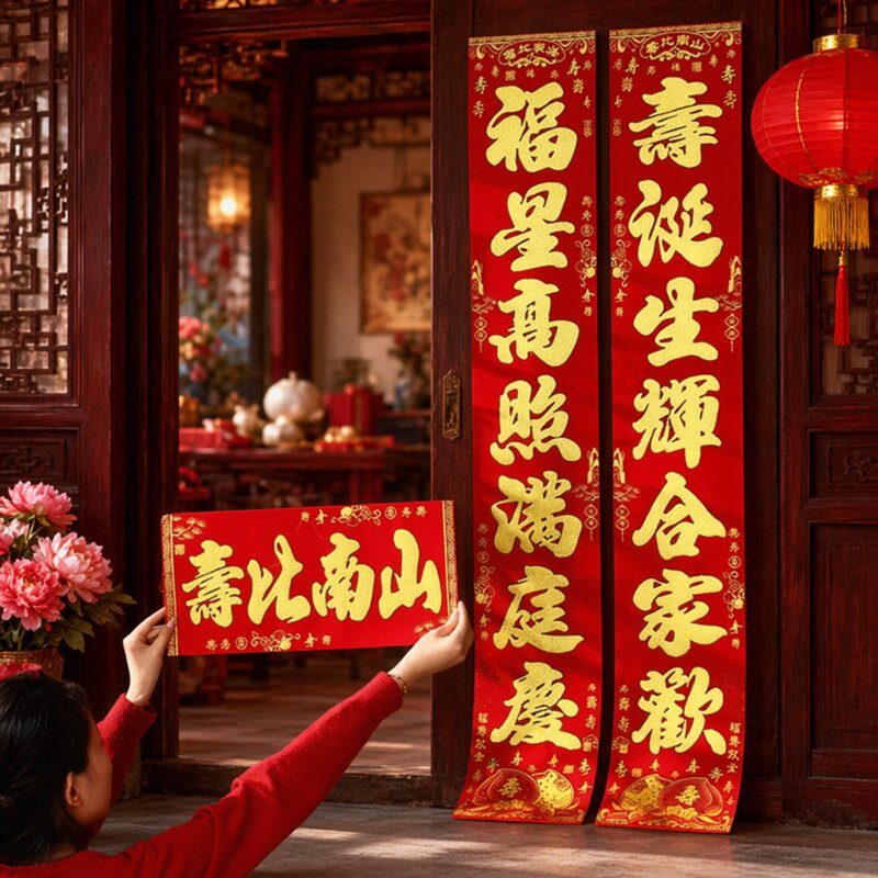 过寿大门联绒布背胶祝寿大寿贺寿贴寿字客厅对联爷爷奶奶寿联专用