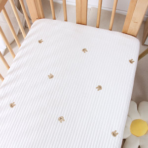 婴儿床笠宝宝床单纯棉a类床上用品新生儿童ins韩国绗缝刺绣床垫套