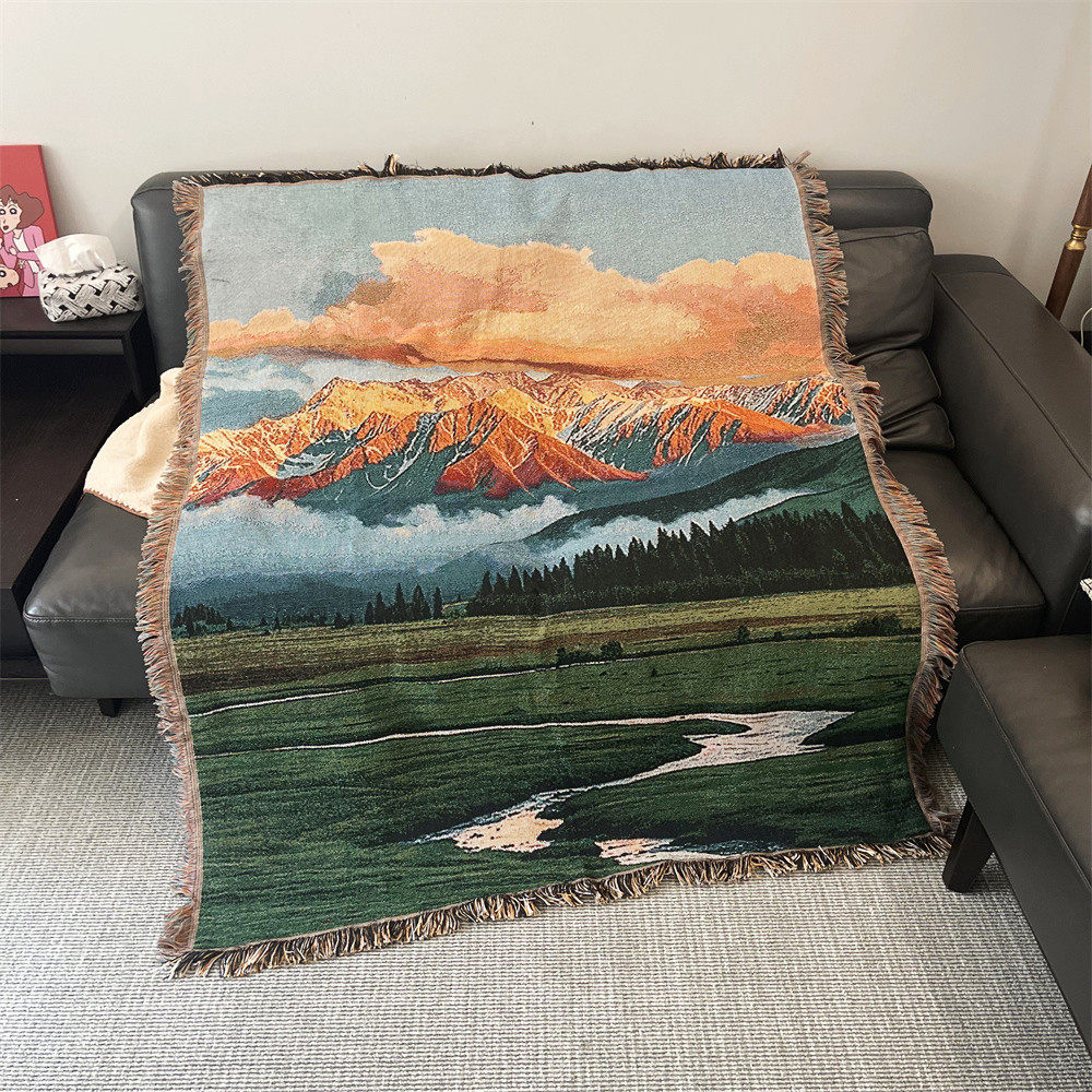 日照金山高级装饰风景挂毯单人沙发毯针织盖毯卧室背景毯挂画毯子,居家布艺,挂毯/壁毯,淘宝优惠券,粉丝福利购,淘宝优惠卷