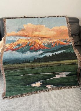 日照金山高级装饰风景挂毯单人沙发毯针织盖毯卧室背景毯挂画毯子