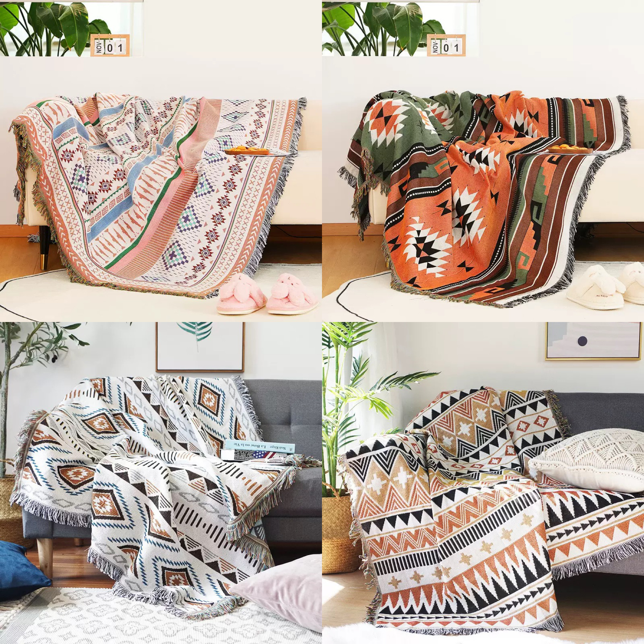 沙发垫沙发巾露营毯子防尘罩全盖棉线毯防滑加厚波西米亚毛毯包邮
