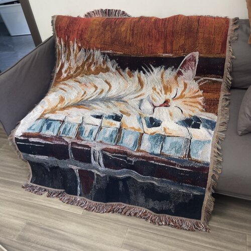 油画风睡觉猫咪装饰毯毛毯