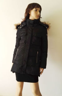 女装时尚潮流 加厚保暖戴帽毛领中长款修身显瘦羽绒服 女士外套