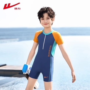 回力儿童泳衣男童连体中大童专业训练游泳衣2025新款 速干防晒泳装