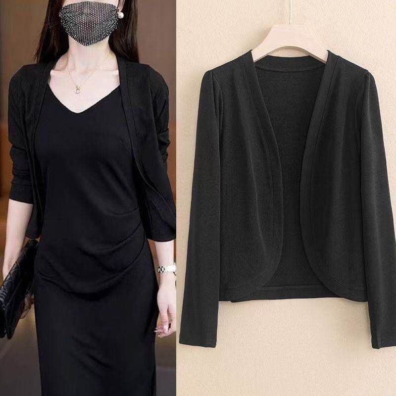 春季上衣外套薄款大码冰丝长袖开衫针织宽松洋气防晒小披肩外搭
