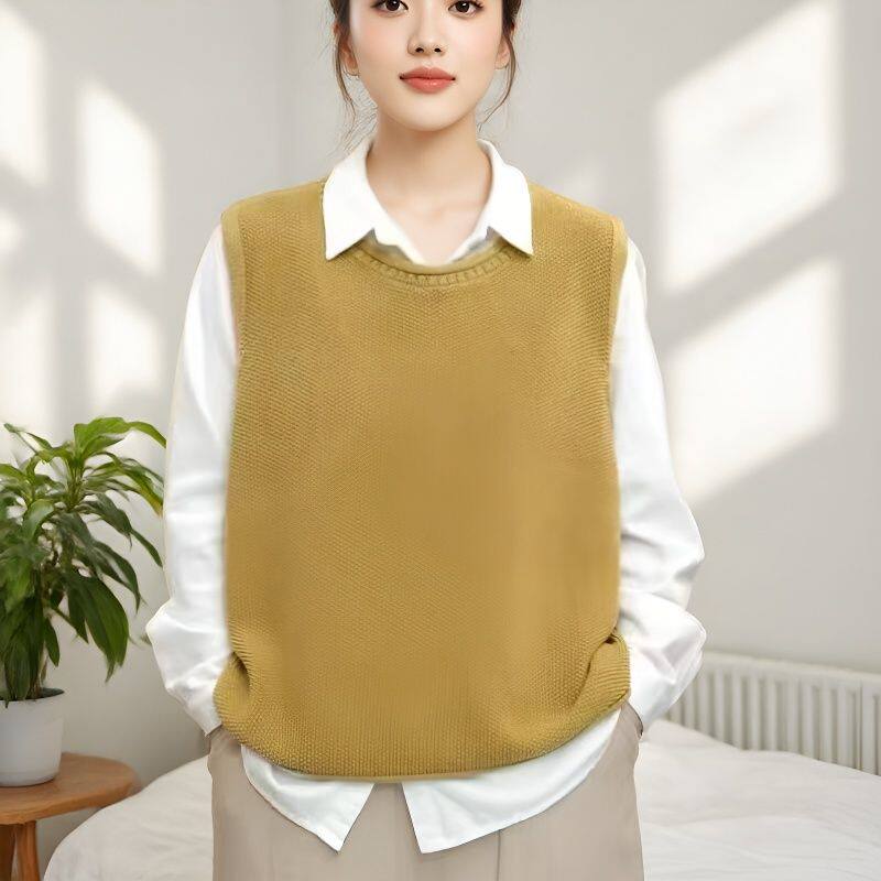 针织马甲女圆领套头时尚宽松春秋新款复古休闲百搭叠穿针织背心
