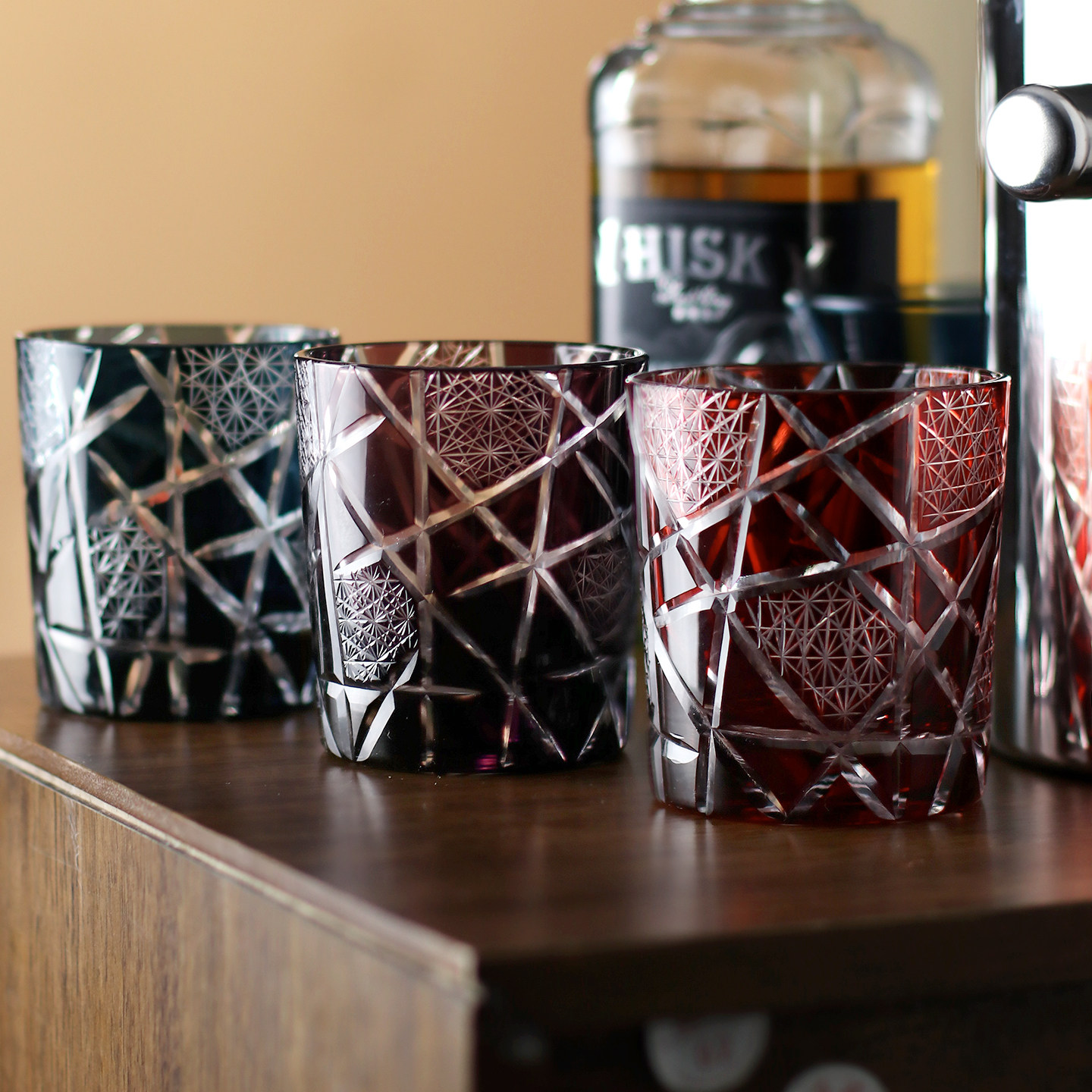 江户切子日式水晶玻璃洋酒杯精刻水晶杯家用送礼威士忌杯啤酒杯