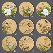 新中式 饰画画芯圆形余挚十二幅花鸟高清微喷打印壁画墙画画心 装