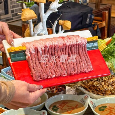 网红手切鲜肉立盘老北京聚宝源火锅店涮肉盘创意餐具鲜切羊肉平盘