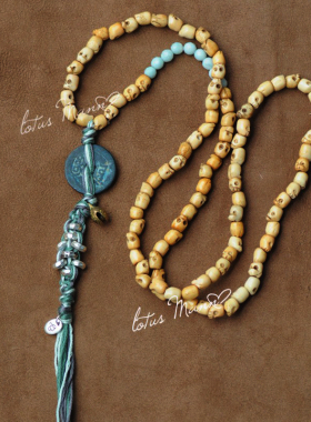 牛骨雕刻小骷髅天河石项链