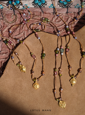 曼陀罗.古董黄金. 碧玺玻璃体项链孤品 Lotus Mann