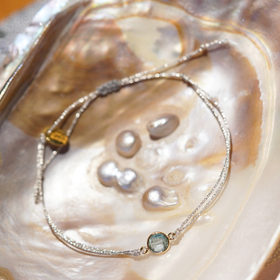 11月生辰石.托帕石友谊手链.极简金丝线编织925银镀金手链