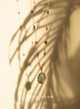 藤蔓.蓝莲.限量冰种拉长石堇青石编绳项链Labradorite