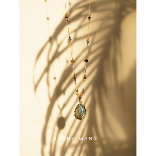 藤蔓.蓝莲.限量冰种拉长石堇青石编绳项链Labradorite