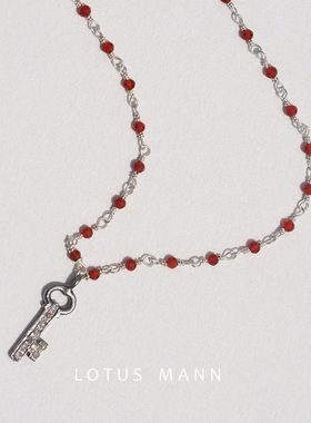 迷你钥匙/骷髅 天然香槟钻石镶925银红玉髓珠链项链