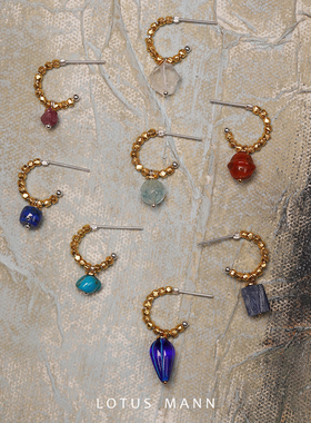 Wish Stones幸运石不对称珠圈天然石吊坠耳环多色入lotus mann