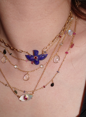 BabyPhoenix小号永生鸟凤凰/月光石/彩色蓝宝石水滴项链