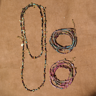 彩色编绳5圈碧玺石榴石超长细手/项链