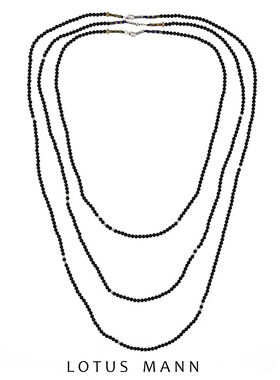 黑玛瑙与手打银珠长短款项链男女简约珠链Lotus Mann