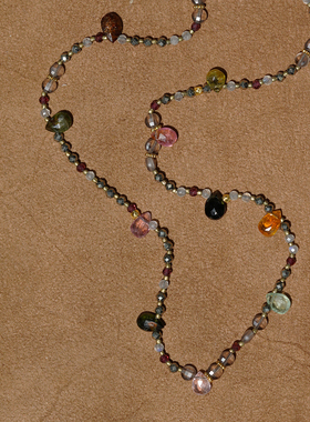 水滴碧玺与烟晶石榴石多元素可调节编绳项链