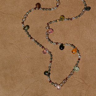 水滴碧玺与烟晶石榴石多元素可调节编绳项链