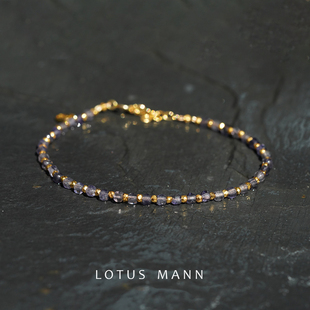 手打袖珍纯银棱面珠与天然石多色入.细款925银镀金手链