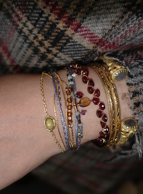 橄榄石.八月.单颗美珠迷你银镀金手链