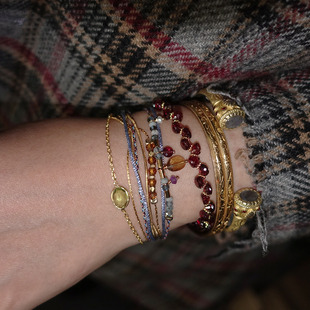 橄榄石.八月.单颗美珠迷你银镀金手链