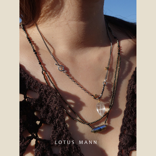 晶柱聚Neng拉长.双层碧玺与黄铁矿彩色编绳可调节项链