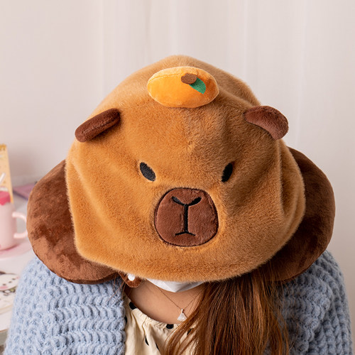 U型连帽枕水豚带帽护颈枕午睡枕