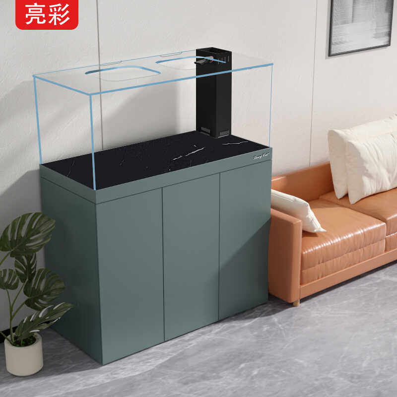 亮彩德彩南美埃及缸客厅大型超白玻璃一体拉筋底滤直角溢流吉罗缸