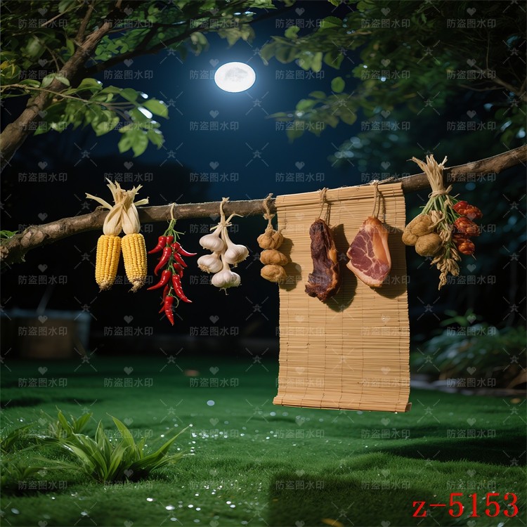 主播直播间背景墙农产品玉米大蒜室内农村夜景农家院背景布3d立体