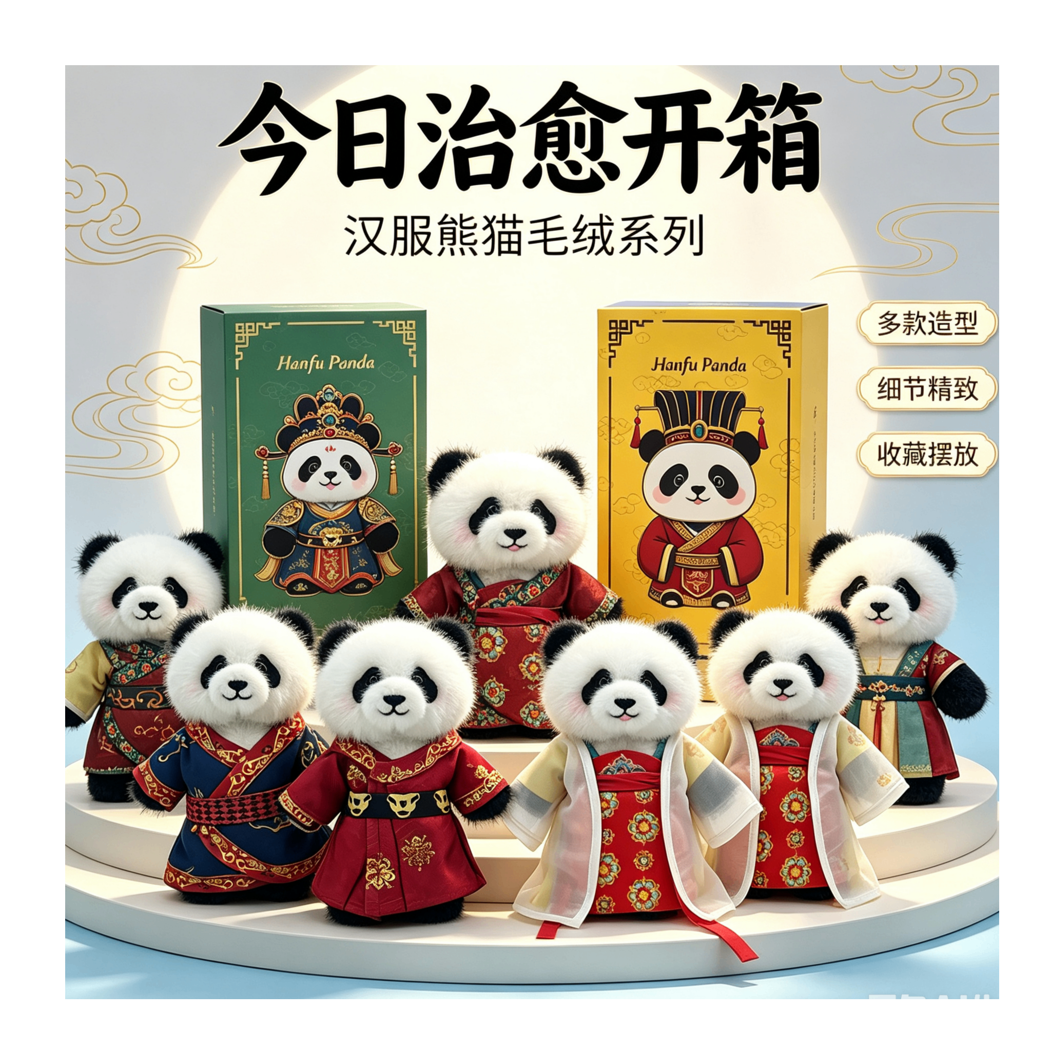 JanePanda汉服熊猫挂件毛绒玩具带骨架送老外礼物纪念品伴手礼女图片