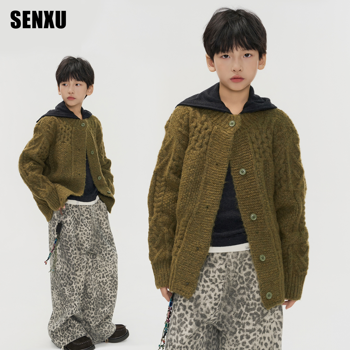 森许儿童开衫毛衣男童秋冬款针织衫外套2025新款韩版洋气毛线衣