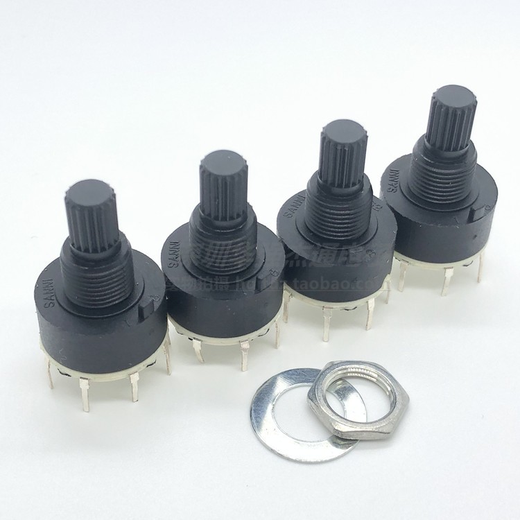 RS16塑料环保 波段开关2刀2档 16mm旋转档位转换切换开关15mm花轴