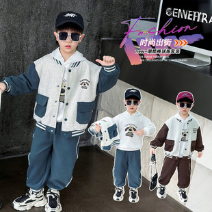 男童春秋装棒球服外套+连帽T恤+裤子2026新款童装5男孩宝宝三件套