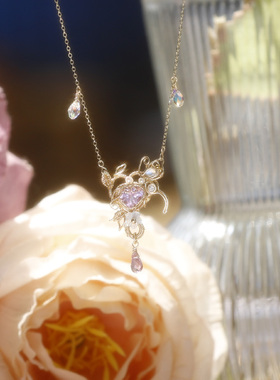 花屿手作原创款 紫藤蝴蝶 进口14K蝴蝶花天然紫水晶爱心 手工定制