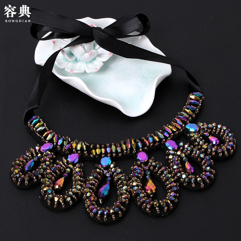 KOREAN VERSION OF SIX HOOPS HANGING CRYSTAL FALSE COLLAR RETRO COURT STYLE FASHION EXAGGERATED RHINESTONE STAGE STYLE FEMALE DECORATIVE NECKLACE