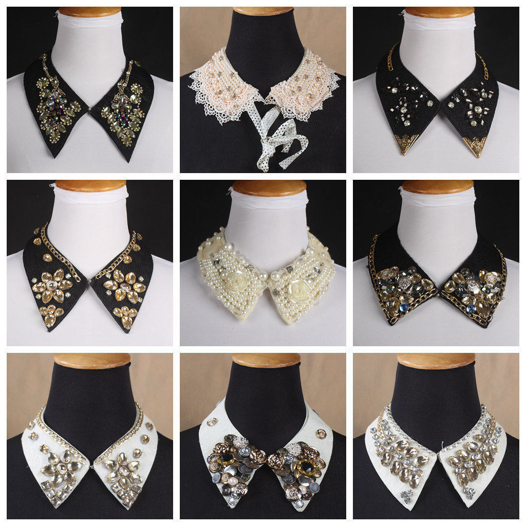 AUTUMN AND WINTER NEW STYLE CHIFFON FAKE COLLAR SHIRT THRIFT COLLAR WOMENS ACCESSORIES RHINESTONE LACE COTTON FAKE COLLAR
