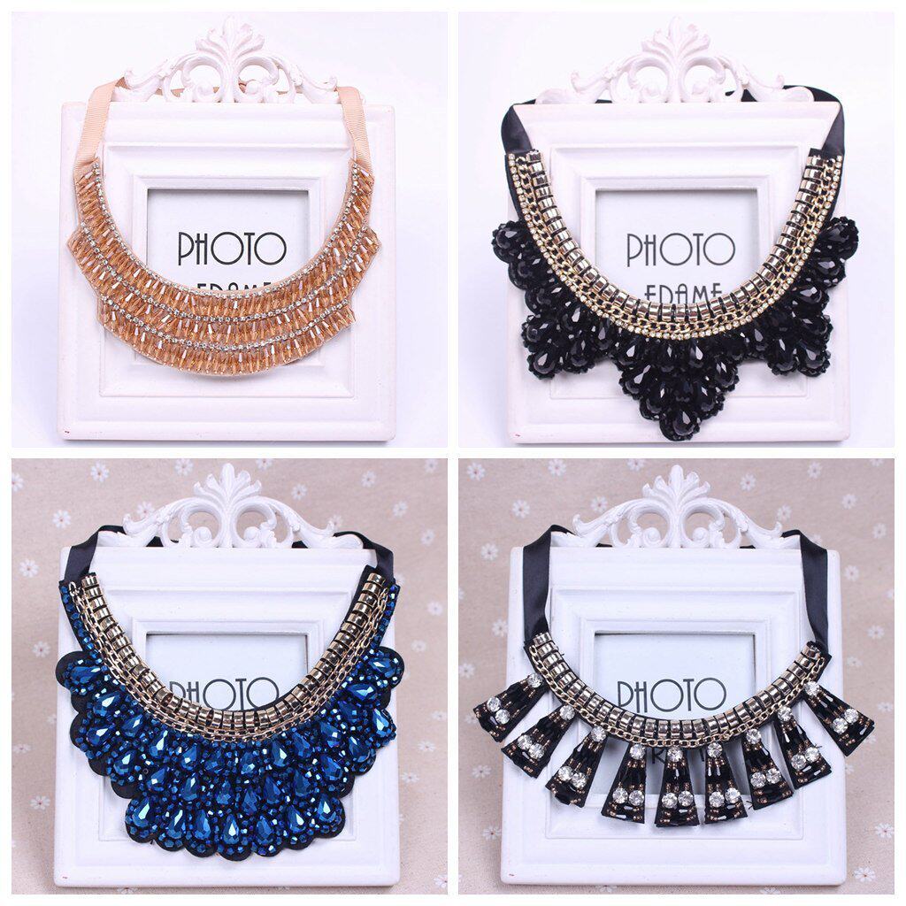 KOREAN FALSE COLLAR BLUE BLACK CRYSTAL SHIRT FALSE COLLAR SHORT TRIM CLAVICLE WOMENS DRESS COLLAR NECKLACE FLOWER RHINESTONE