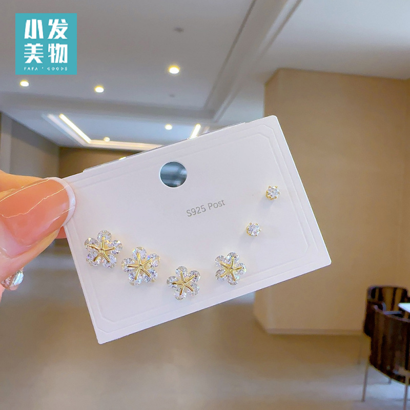 蛇形耳钉925银针金色六件套女