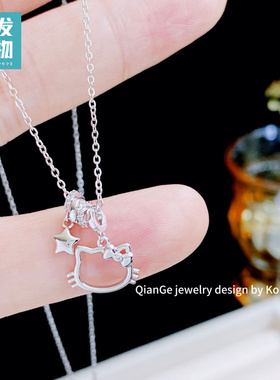 精致镶钻猫咪吊坠项链