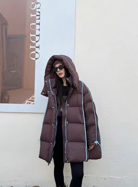 Awake girl美少女品牌羽绒服女中长款连帽加厚白鸭绒运动个性外套