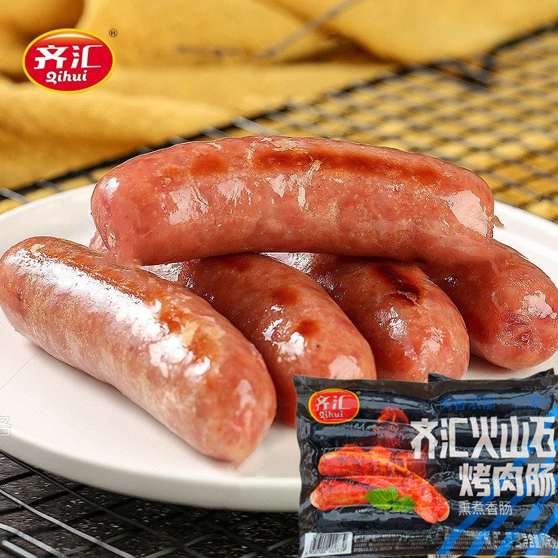 齐汇火山石烤肉烤肠蓝润600g10根纯肉肠台湾风味冷冻纯肉猪肉肠