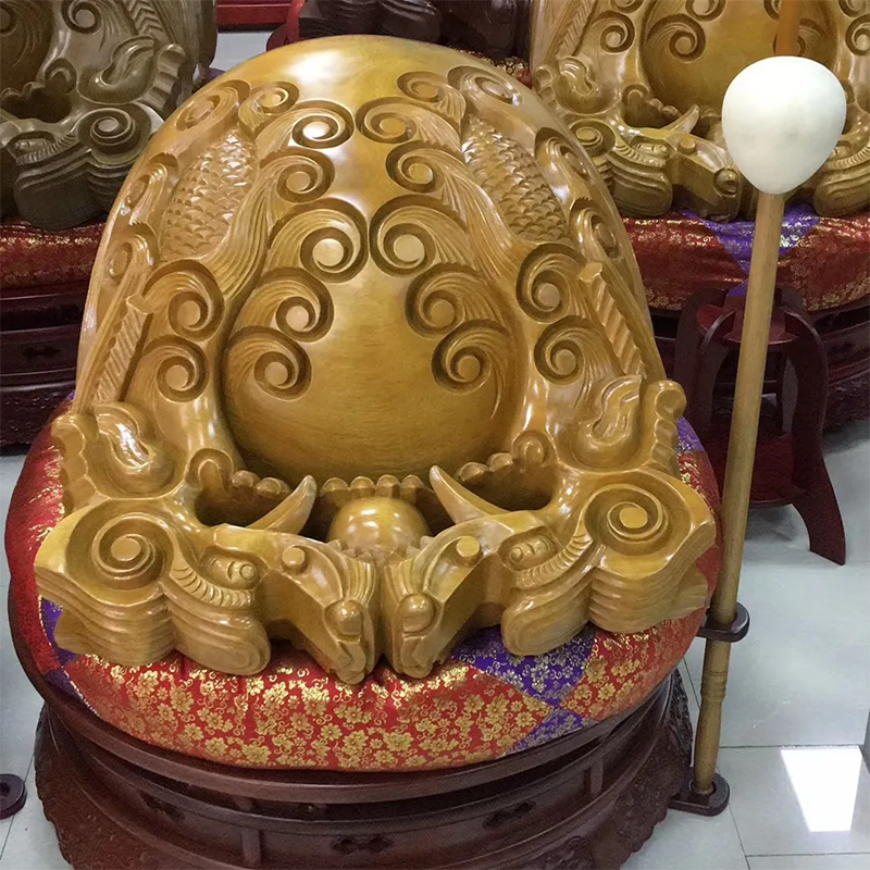 16-26寸黄金柚木木鱼龙雕木鱼大殿法器精雕大木鱼全套包邮