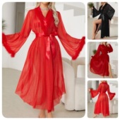 Sleeves欧美网纱睡袍喇叭袖 Ladies 浴袍 with Flared Tulle Robe