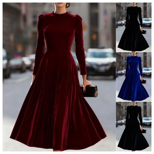 Crew Neck 金丝绒长袖 连衣裙 Dress Velvet sleeve Women Long