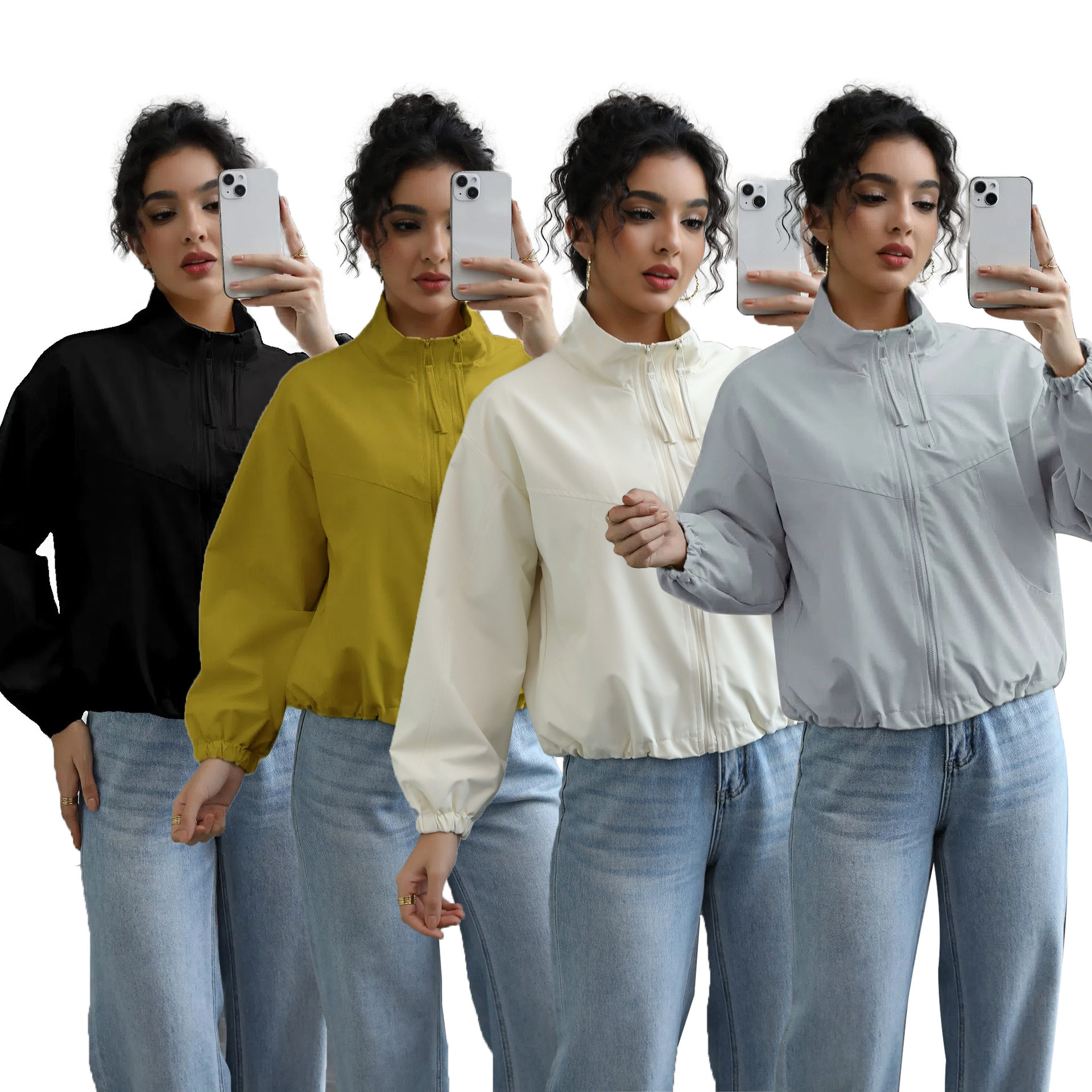 欧美女士短款立领薄外套