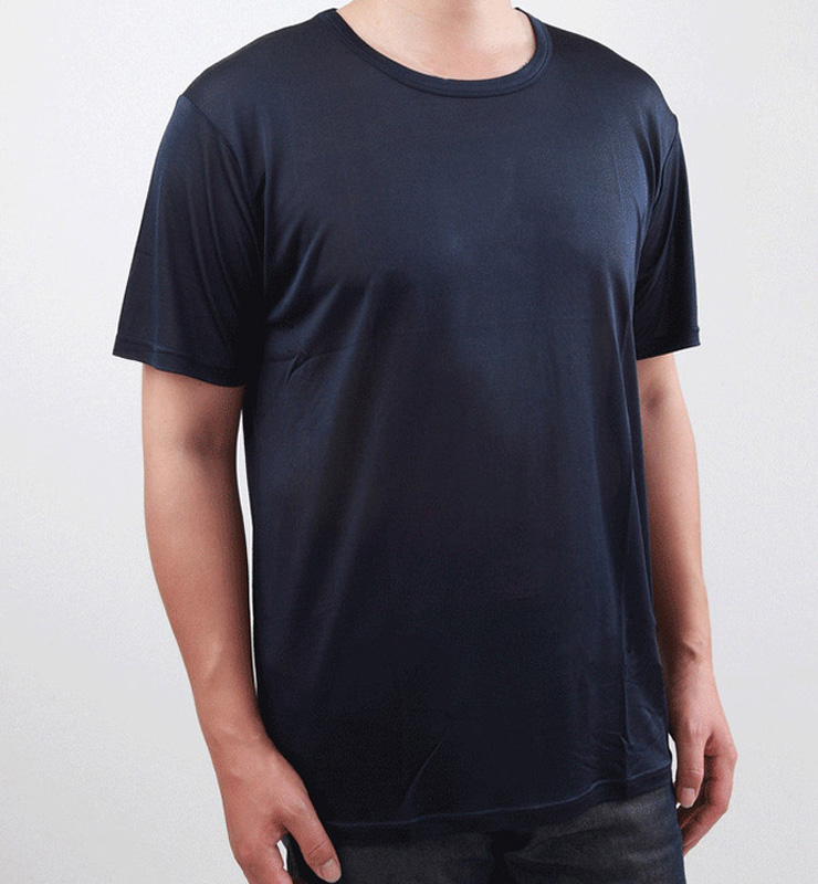 爸爸装100%桑蚕丝短袖男真丝针织中老年t恤圆领宽松大码透气体恤