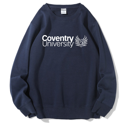 CU考文垂大学校园纪念品Coventry留学生圆领加绒卫衣直筒型休闲